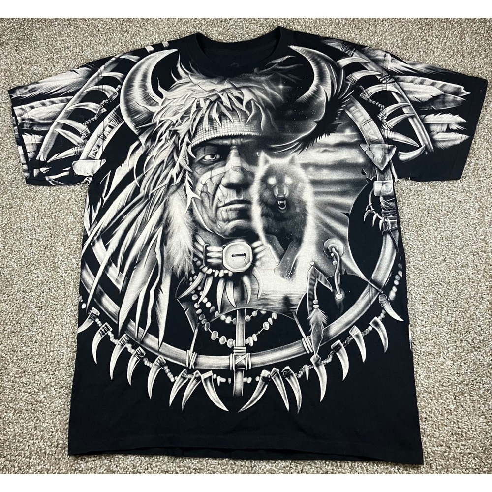 Liquid Blue Native American Wolf Eagle All Over Print T-Shirt Black Large 2008
